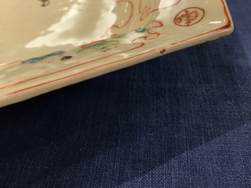 Two Chinese famille rose hexagonal dishes with mandarin designs, Qianlong