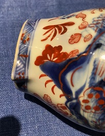 Five Chinese famille rose and blue and white mugs and a covered jug, mostly Qianlong