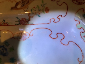 Two Chinese famille rose hexagonal dishes with mandarin designs, Qianlong