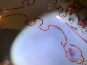 Two Chinese famille rose hexagonal dishes with mandarin designs, Qianlong
