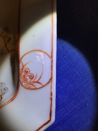 Two Chinese famille rose hexagonal dishes with mandarin designs, Qianlong