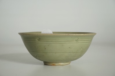 A Chinese Longquan celadon bowl with incised design, Ming
