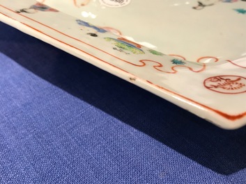 Two Chinese famille rose hexagonal dishes with mandarin designs, Qianlong