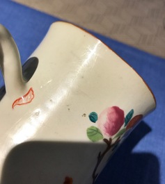 Five Chinese famille rose and blue and white mugs and a covered jug, mostly Qianlong
