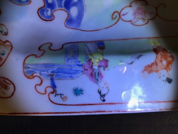 Two Chinese famille rose hexagonal dishes with mandarin designs, Qianlong