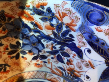 A Chinese clobbered blue and white kraak porcelain bowl with floral design, Wanli