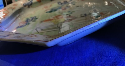 Two Chinese famille rose hexagonal dishes with mandarin designs, Qianlong