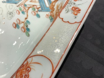 Two Chinese famille rose hexagonal dishes with mandarin designs, Qianlong