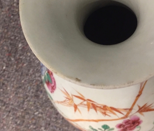 A Chinese famille rose bronze-mounted yuhuchunping vase, Qianlong mark, 19/20th C.