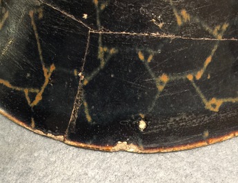 Two Chinese Jian hare's fur tea bowls and a bowl with broken ice design, prob. Song