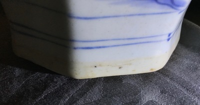 A Chinese blue and white octagonal baluster vase, Transitional period