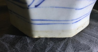 A Chinese blue and white octagonal baluster vase, Transitional period