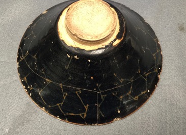 Two Chinese Jian hare's fur tea bowls and a bowl with broken ice design, prob. Song