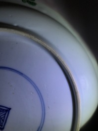 Three Chinese famille verte plates with a phoenix and a qilin, Kangxi