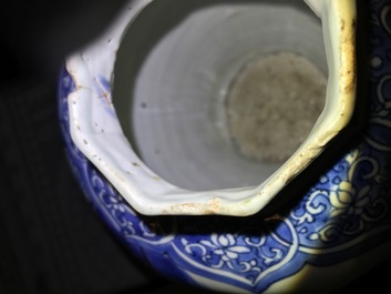 A Chinese blue and white octagonal baluster vase, Transitional period