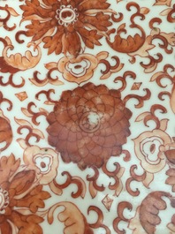A Chinese blue and white bowl, Qianlong, and an iron red dish, 19th C.