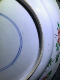 Three Chinese famille verte plates with a phoenix and a qilin, Kangxi