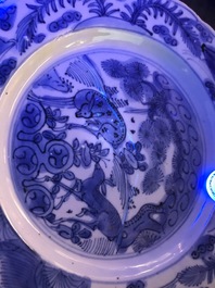 A Chinese blue and white plate with deer and ducks, Wanli