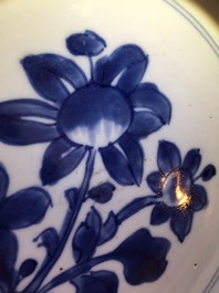 A Chinese blue and white bowl, Qianlong, and an iron red dish, 19th C.