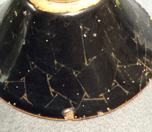 Two Chinese Jian hare's fur tea bowls and a bowl with broken ice design, prob. Song