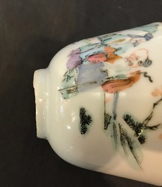 A Chinese famille rose vase and four cups, 19th C.