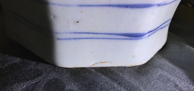 A Chinese blue and white octagonal baluster vase, Transitional period
