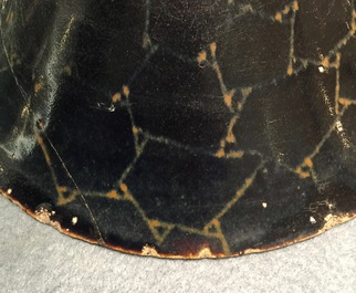Two Chinese Jian hare's fur tea bowls and a bowl with broken ice design, prob. Song