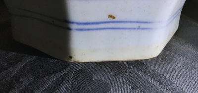 A Chinese blue and white octagonal baluster vase, Transitional period