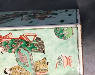 A tall Chinese square famille verte vase, Kangxi mark, 19th C.