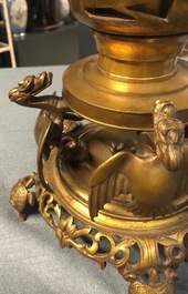 A large brass and gilt bronze-mounted Japanese Imari vase and cover candelabra, 19th C.