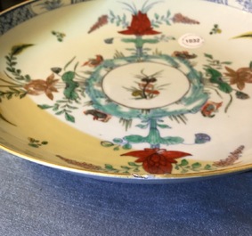 A Chinese famille verte doucai dish with mandarin ducks, Kangxi