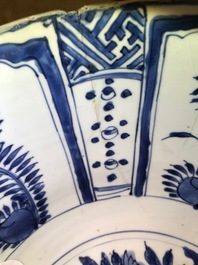 A large Chinese blue and white kraak porcelain bowl with floral design, Wanli