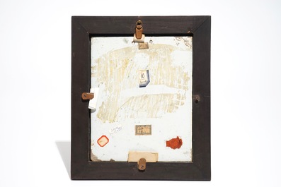 Une plaque rectangulaire en fa&iuml;ence de Delft bleu et blanc au sujet religieux, 18&egrave;me