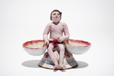 A French faience figurative double salt, Sceaux, 18th C.