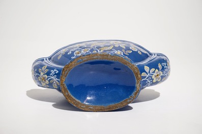 A French faience "bleu persan" ground flower vase, Nevers, 17/18th C.