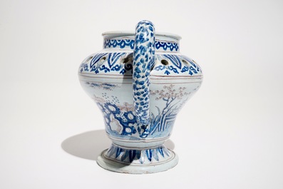 A Nevers faience chinoiserie flower holder in blue, white and manganese, France, 17th C.