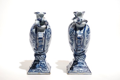 A pair of Delft style blue and white heart-shaped tulip vases, Nurnberg, Germany, 18th C.