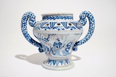 A Nevers faience chinoiserie flower holder in blue, white and manganese, France, 17th C.