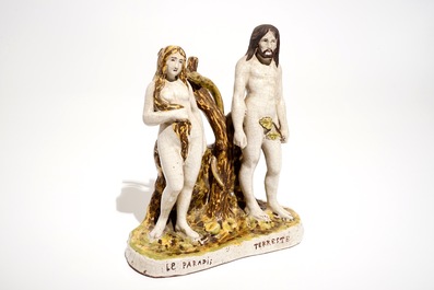 A French faience group depicting Adam and Eve, Dinan, 19th C.
