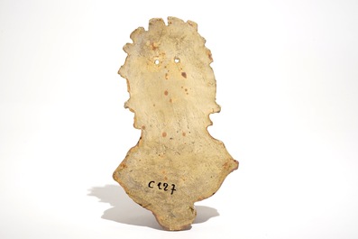 A faux-marble Bruges faience holy water font, Pulinx workshop, 18th C.