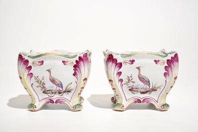 A pair of square French faience flower holders, Luneville, 19th C.
