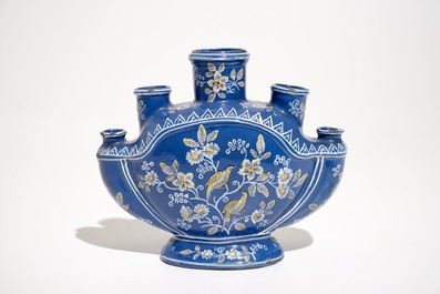 A French faience "bleu persan" ground flower vase, Nevers, 17/18th C.