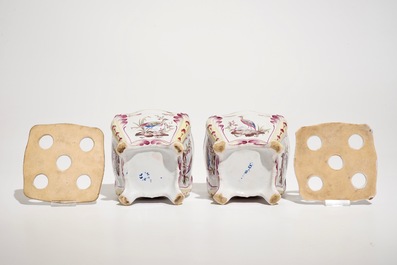 A pair of square French faience flower holders, Luneville, 19th C.