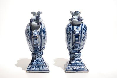A pair of Delft style blue and white heart-shaped tulip vases, Nurnberg, Germany, 18th C.