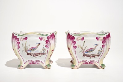 A pair of square French faience flower holders, Luneville, 19th C.