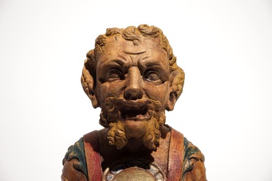 Un &eacute;l&eacute;ment de support en bois sculpt&eacute; et polychrom&eacute; en forme de satyre, Pays-Bas, 17&egrave;me