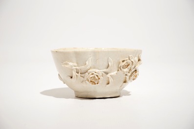 A Doccia porcelain cup and saucer with applied floral design, Italy, 18th C.