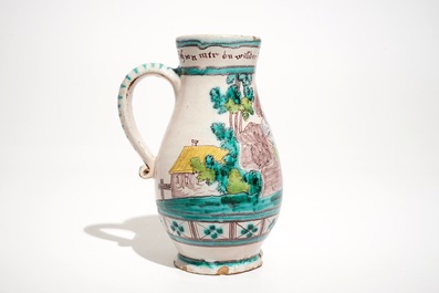 A Gm&uuml;nden faience jug, Austria, 18th C. and a triangular Ferdi&scaron; Kostka dish, Slovakia, ca. 1900