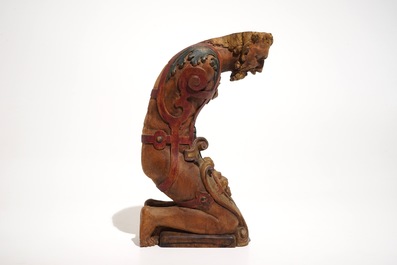 Un &eacute;l&eacute;ment de support en bois sculpt&eacute; et polychrom&eacute; en forme de satyre, Pays-Bas, 17&egrave;me