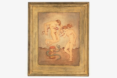 Eemans, Marc (Belgi&euml;, 1907-1998), Adam en Eva, olie op papier, gedat. 1956